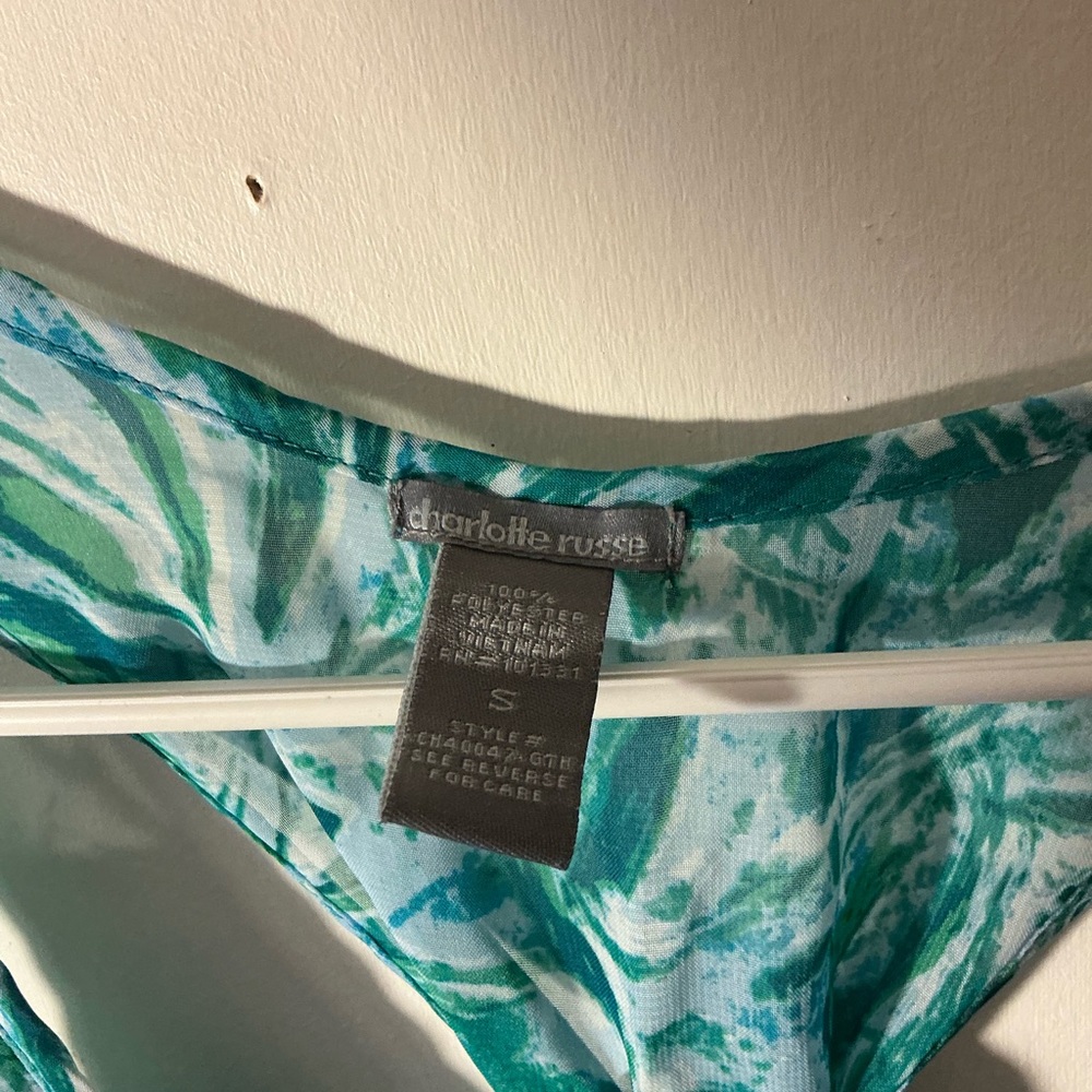 Charlotte Russe Teal Patterned Ruffle Tank Top - Picture 2 of 2